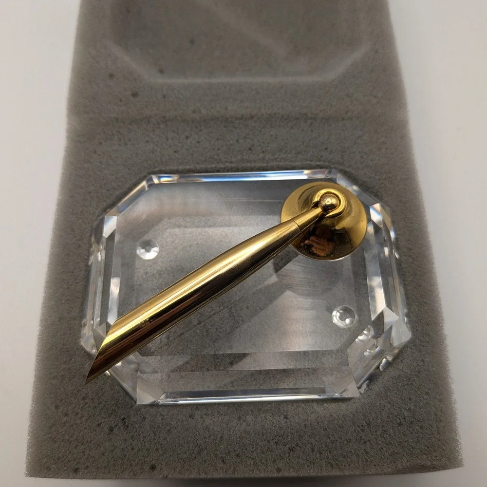 Asfour Crystal Emerald Cut Desk Pen Holder Gold-tone Swivel Base Fits Cross Pens